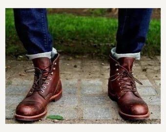 Men's Customized Brown Leather Ankle Boots: Handmade Lace-Up Bespoke Boot