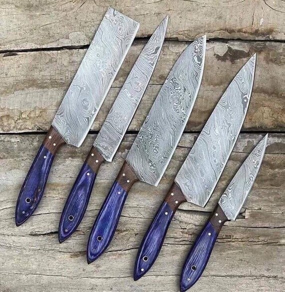5Pcs Kitchen Knife Set Damascus Pattern Stainless Steel