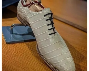 Zapatos Oxford de piel con estampado de cocodrilo gris hechos a mano - Zapatos de vestir formales a medida