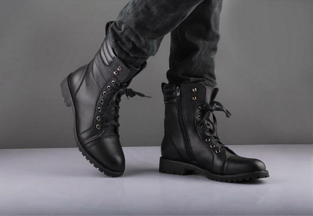 The Zeus Black Leather Lace-Up Men Boot with a Zipper main image 1