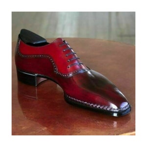 Zapatos Oxford de piel color rojo cereza hechos a mano: zapatos de vestir de corte entero de alto brillo, zapatos a medida