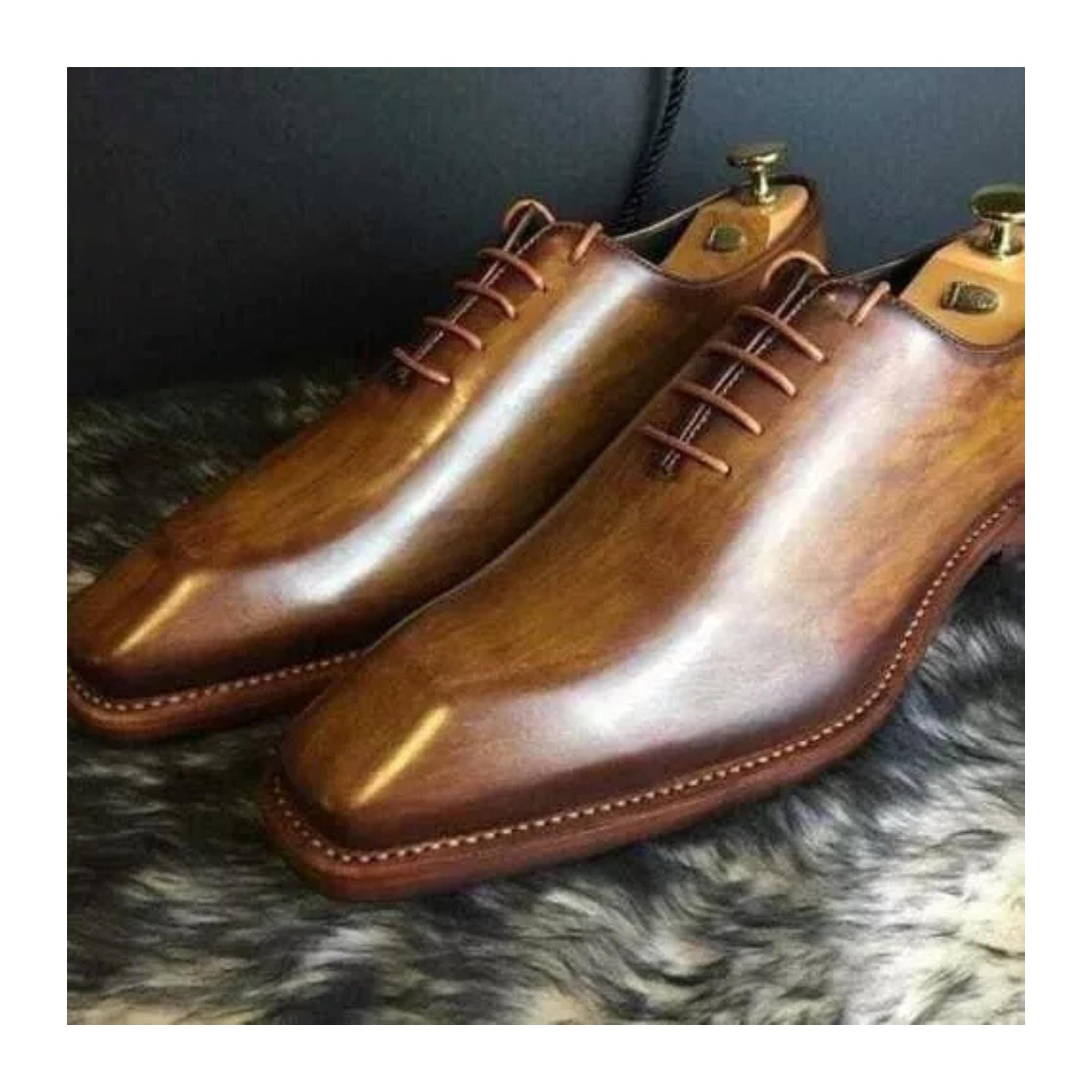 Mustard/light tan whole cut shoes size 9.5 (UK8.5) Dress Shoe Wholecut Oxford Plain Toe Brown Antique – Ace Marks main image 3