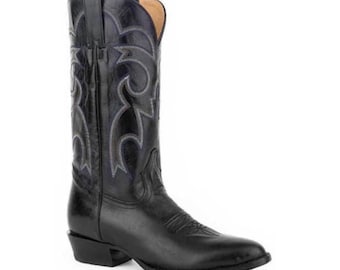 Customized Men's Bespoke Handmade Cowboy Boots Black Leather SP Heel White Stitched Western Boot