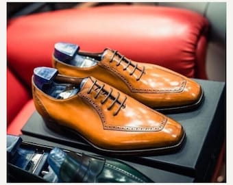 Personalized Bespoke Tone Brown Leather Oxford Shoes: Men's Handmade Patina Finish Custom Made Shoe