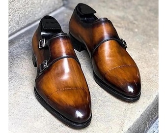 Handcrafted Leather Double Monk Strap Dress Shoes Bespoke Shoe