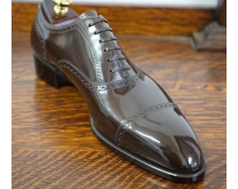 Buy New Men's Formal Premium Quality Handmade Brown Shinny Leather Cap Toe Brogue Dress Party Wear Wing Tip Brogue Shoes