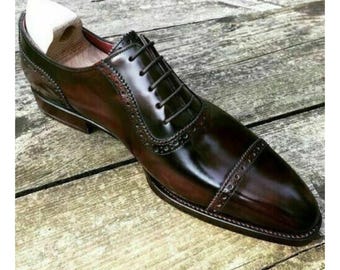 Bespoke Men's Tailor Brown Tone Leather Formal Lace Up Custom Brogue Office Dress Shoe