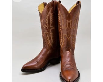Men's Bespoke Handmade Cowboy Brown Leather SP Heel Western Boot