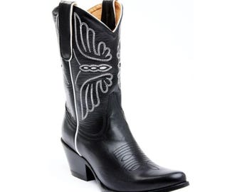 Personalized Men's Bespoke Custom Fashion Handmade Black Leather SP Heel Western Boot Customized White Stitched Boots