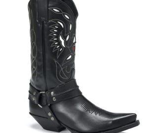 Personalized Men's Bespoke Custom Fashion Handmade Black Leather SP Heel Western Boot Customized Boots