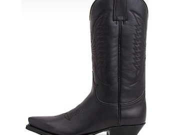 Customized Men's Bespoke Handmade Cowboy Black Leather SP Heel Western Boot