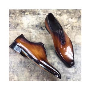 Chaussures Homme Cuir Veau Patiné Main - Double Boucle - Fabriqué En Italie - Style Classique