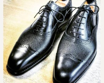 Handcrafted Goodyear Welted Black Leather & Grain Leather Oxford Dress Shoes Top Notch Bespoke Fashion