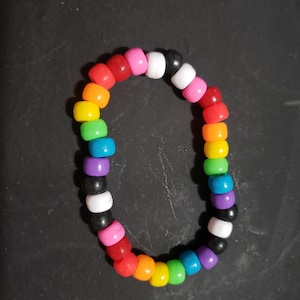 Rainbow Kandi Bracelet – Colorful Beaded Stretch Bracelet, Rave Jewelry, Pride Accessory, Handmade Pony Bead Bracelets