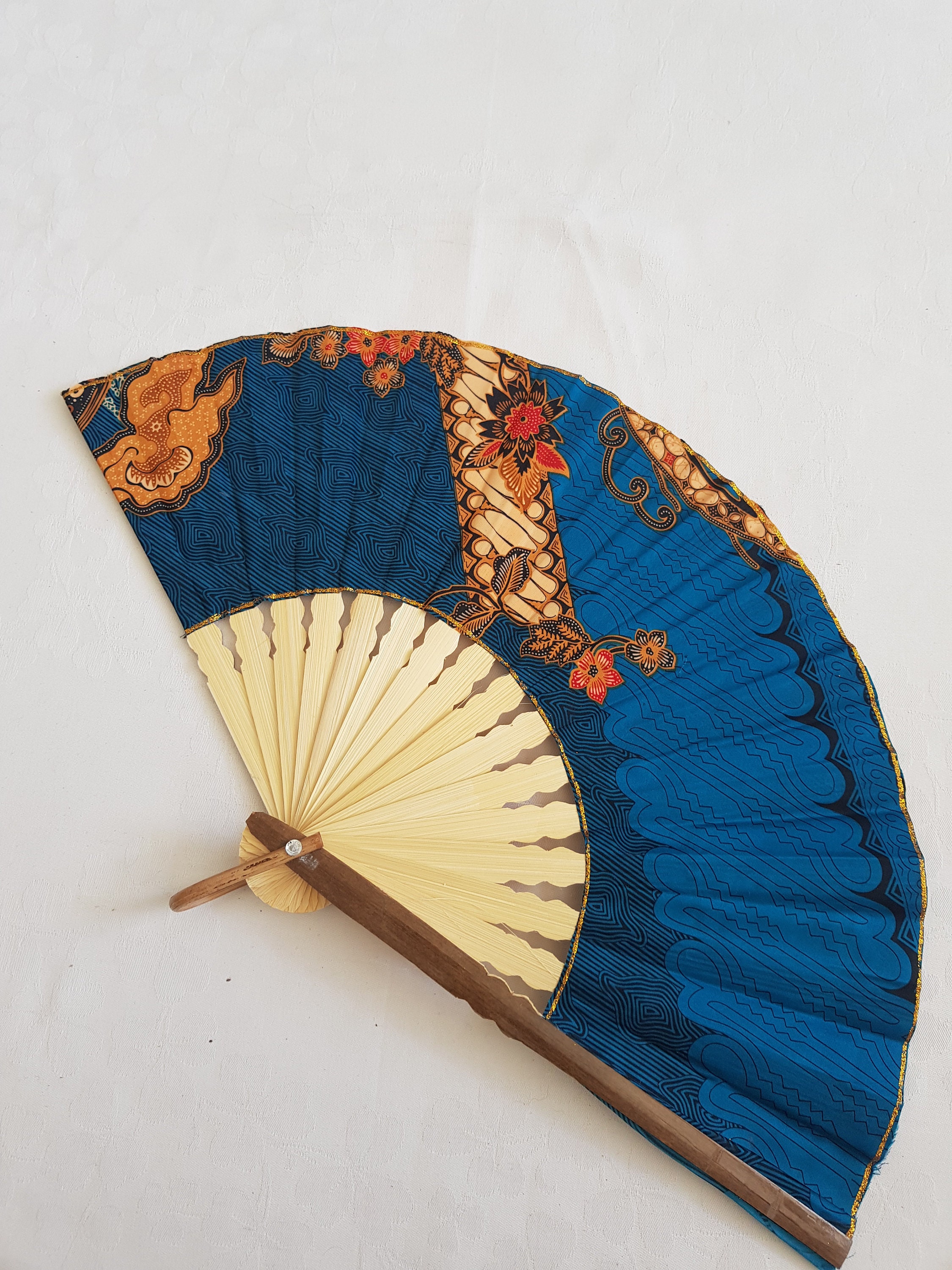 Hand Fan bamboo fan with fabric lightweight natural Etsy