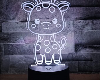 Kawaii Giraffe LED Night Light, Clear Acrylic Nursery Lamp