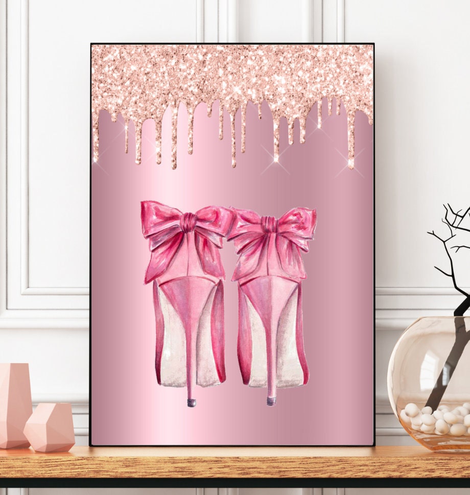 Glitter Wall Art Pink FASHION PRINT Glam Dormitorio Decoración Etsy
