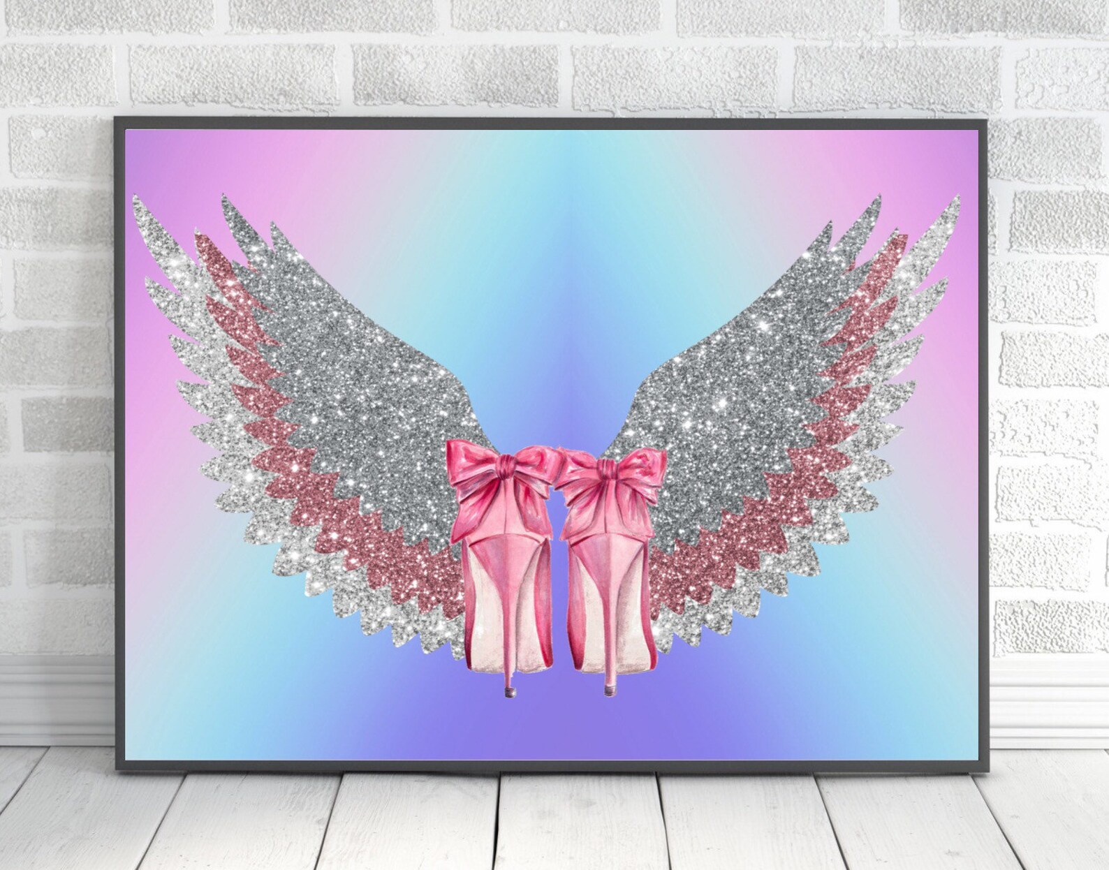 Angel Wings Glitter Wall Art Print Chambre à coucher Décor Etsy France