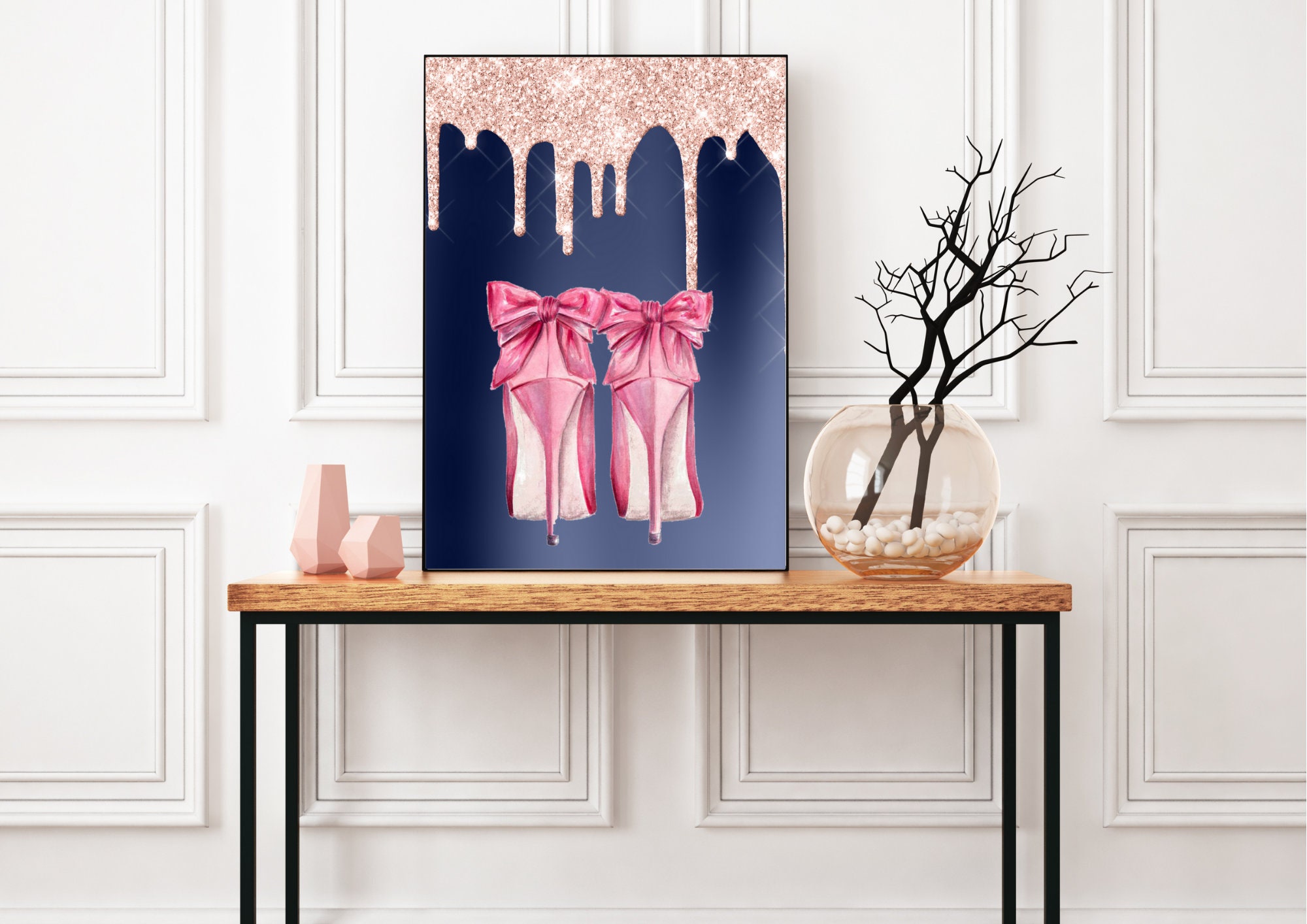 Glitter Wall Art Navy Blue Blush FASHION PRINT Bedroom Home Etsy