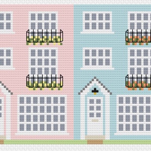 Rainbow houses cross stitch pattern PDF download