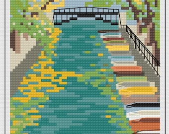 Annecy Pont Des Amours Canal du Vassé Vykort Korsstygnsmönster
