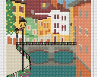 Annecy-kanalen vykort korsstygnsmönster PDF-nedladdning