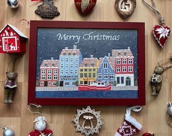 Wzór krzyżykowy „Wesołych Świąt” Nyhavn Copenhagen do pobrania w formacie PDF
