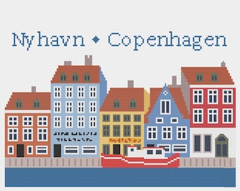 Nyhavn Köpenhamn PDF korsstygnsmönster