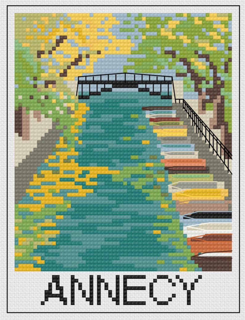 Annecy Pont Des Amours Canal du Vassé Postcard Cross Stitch Pattern image 1