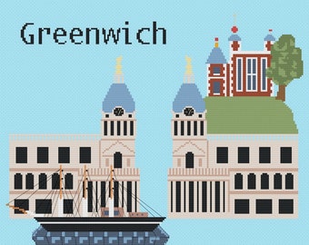 Greenwich London korsstygn PDF-mönster för nedladdning Cutty Sark Royal Observatory