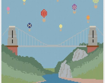 Ladda ner korsstygnsmönster för Bristol Clifton-hängbron med varmluftsballong i PDF-format