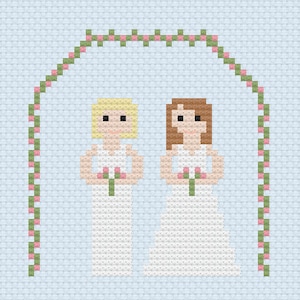 Mrs and Mrs brides wedding cross stitch pattern PDF download includes lettering and numbers for personalisation