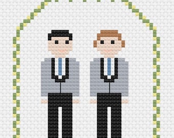 Mr and Mr groom wedding cross stitch pattern PDF download includes letters and numbers for personalisation