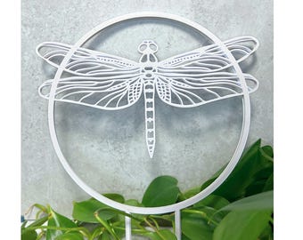 eco friendly plant trellis for climbing plants, crazy plant lady gift, dragonfly plant accessories for pot, whimsical garden decor indoor