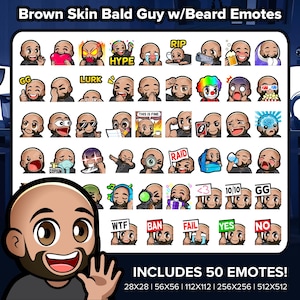 Bald Brown Skin Guy with Beard Twitch Emotes MEGA Bundle for Streaming | Emotes for Youtube, Discord, Kick, TikTok, Rumble | Premade P2U