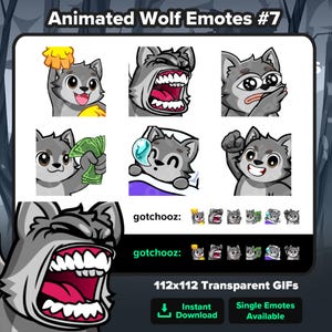 Animerade varg-emotespaket #7 | Cheer, LETSGO, Frid ut, Ta mina pengar, Sov, Slå | Twitch Discord YouTube VTuber GIF-emotes