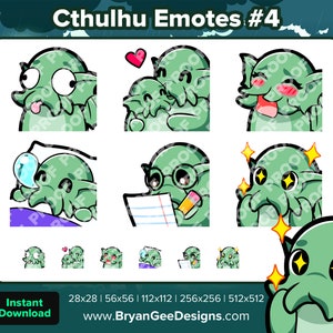 Cthulhu Twitch Emotes Derp Hug Gasm Sleep Study Notes Wow for Streaming, Youtube Emotes, Discord Emotes, Kick Emotes, Rumble Emotes