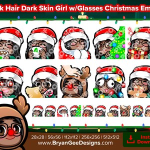 Dark Skin Girl with Glasses Christmas Twitch Emotes for Streaming Youtube Emotes Discord Emotes Tiktok Emotes Premade Emotes P2U
