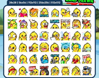 Paquete de 48 emoticonos de pato amarillo para Twitch, Discord y YouTube / Emoticonos de pato amarillo adorables para streamers / Descarga digital / Pato amarillo kawaii