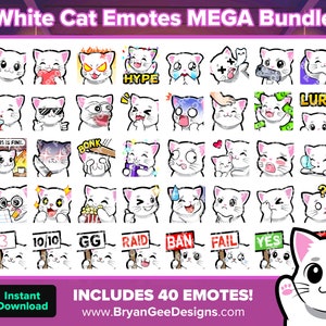 White Cat Twitch Emotes MEGA Bundle for Streaming, Youtube Emotes, Discord Emotes, Kick Emotes, TikTok Emotes, Rumble Emotes, Emojis