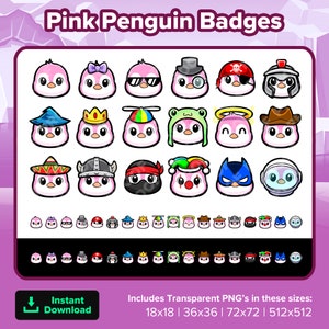 Pink Penguin Twitch Badges Bit Badges Channel Points Discord Badges Youtube Badges Subscriber Badges Facebook Badges TikTok Badges