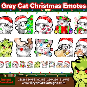 Gray Cat Christmas Twitch Emotes for Streaming Youtube Emotes Discord Emotes Tiktok Emotes Premade Emotes P2U Pay to Use