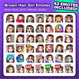 Brown Hair Girl Twitch Emotes MEGA Bundle for Streaming, Youtube Emotes, Discord Emotes, Kick Emotes, TikTok Emotes, Rumble Emotes, Emojis