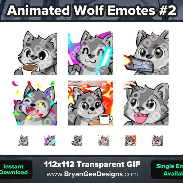 Animierte Twitch Wolf Emotes Sip Rave Dance Gun Hype Party Das ist fein Kopf Pat für Twitch Youtube Discord zum Streamen