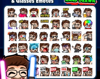 Brown Hair Guy with Glasses and Beard Twitch Emotes MEGA Bundle for Streaming, Youtube Emotes, Discord Emotes, Kick Emotes, TikTok Emotes