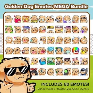 Golden Dog Twitch Emotes MEGA Bundle for Streaming Youtube Emotes Discord Emotes P2U Premade Emotes, Golden Retriever, Gold Dog