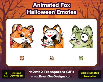 Animated Fox Halloween Twitch Emotes, Mischievous Devil, Jason Knife Chase, Zombie Derp for Twitch Youtube Discord for Streaming