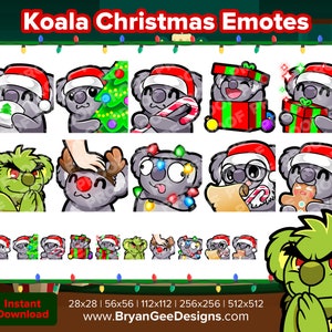 Koala Christmas Twitch Emotes for Streaming Youtube Emotes Discord Emotes Tiktok Emotes Kick Emotes Rumble Premade Emotes P2U Pay to Use