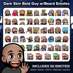 Bald Dark Skin Guy with Beard Twitch Emotes MEGA Bundle for Streaming | Emotes for Youtube, Discord, Kick, TikTok, Rumble | Premade P2U