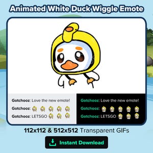 Animated White Duck Wiggle Emote for Twitch or Discord - Cute, Expressive, and Ready to Quack